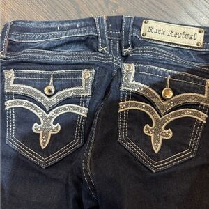 Rock Revival Easy Skinny‎ Stretch Womens Jeans Iselin 28 Bling white Stitching